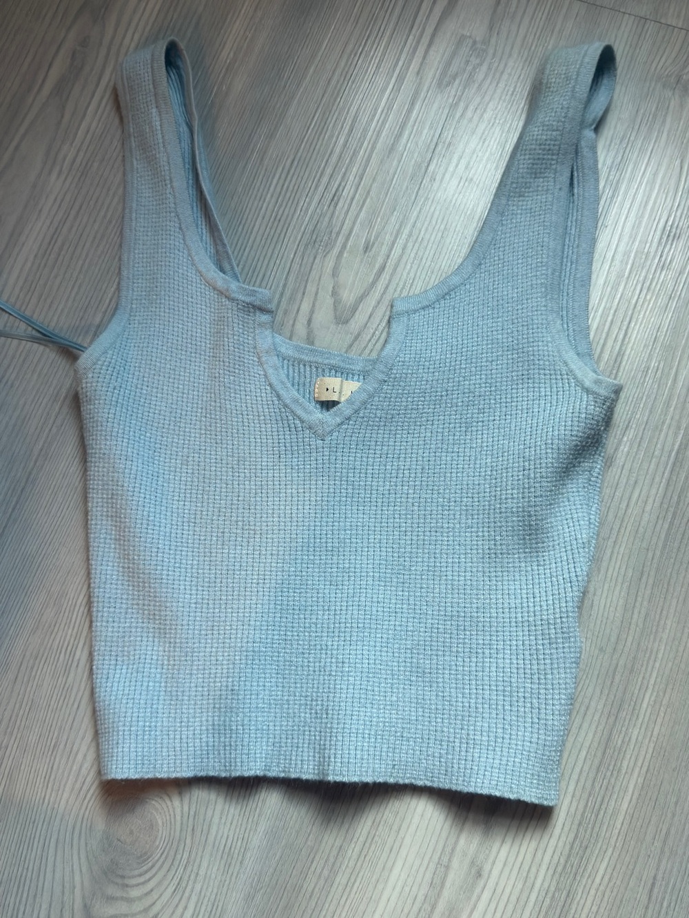 La Hearts Light Blue Waffle Knit V-Neck Crop Camisole